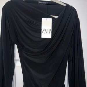 Zara Black Long Sleeve Cowl Neck Bodycon Dress